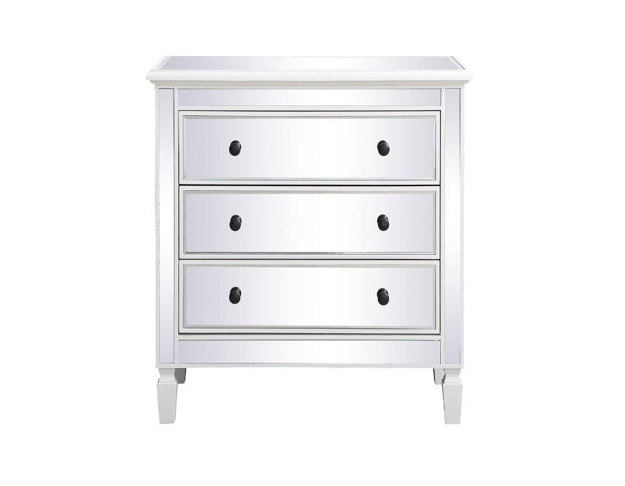 Allie Mirrored 3 Drawer Chest / NightStand in Antique White