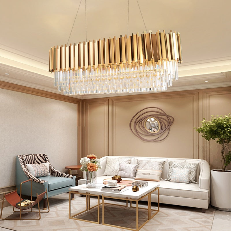 Dante Modern Rectangular Gold Crystal Chandelier