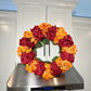 Capri Fall Autumn Hydrangea Wreath Orange Burgundy Red Artificial Flowers 23'' Halloween Seasonal Decor