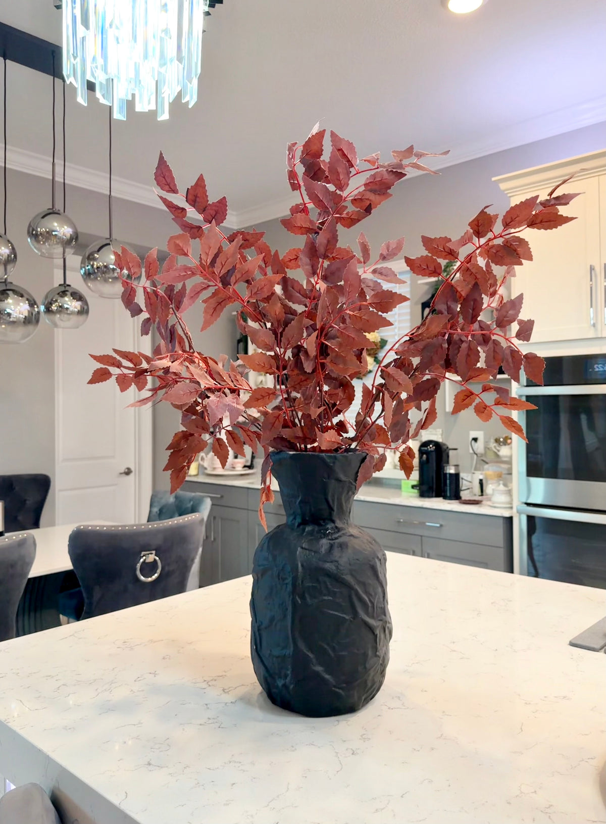 Autumn Faux Leaf Branches 3-Pack 36" Red & Burgundy Silk Fall Stems for Vase