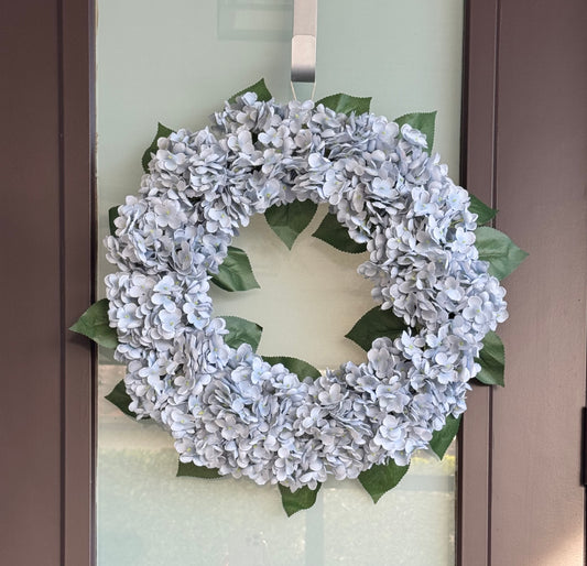 Capri Luxury Gray with blue shades Silk Hydrangea Wreath Flowers  21'' UV Resistant, All-Season Beauty