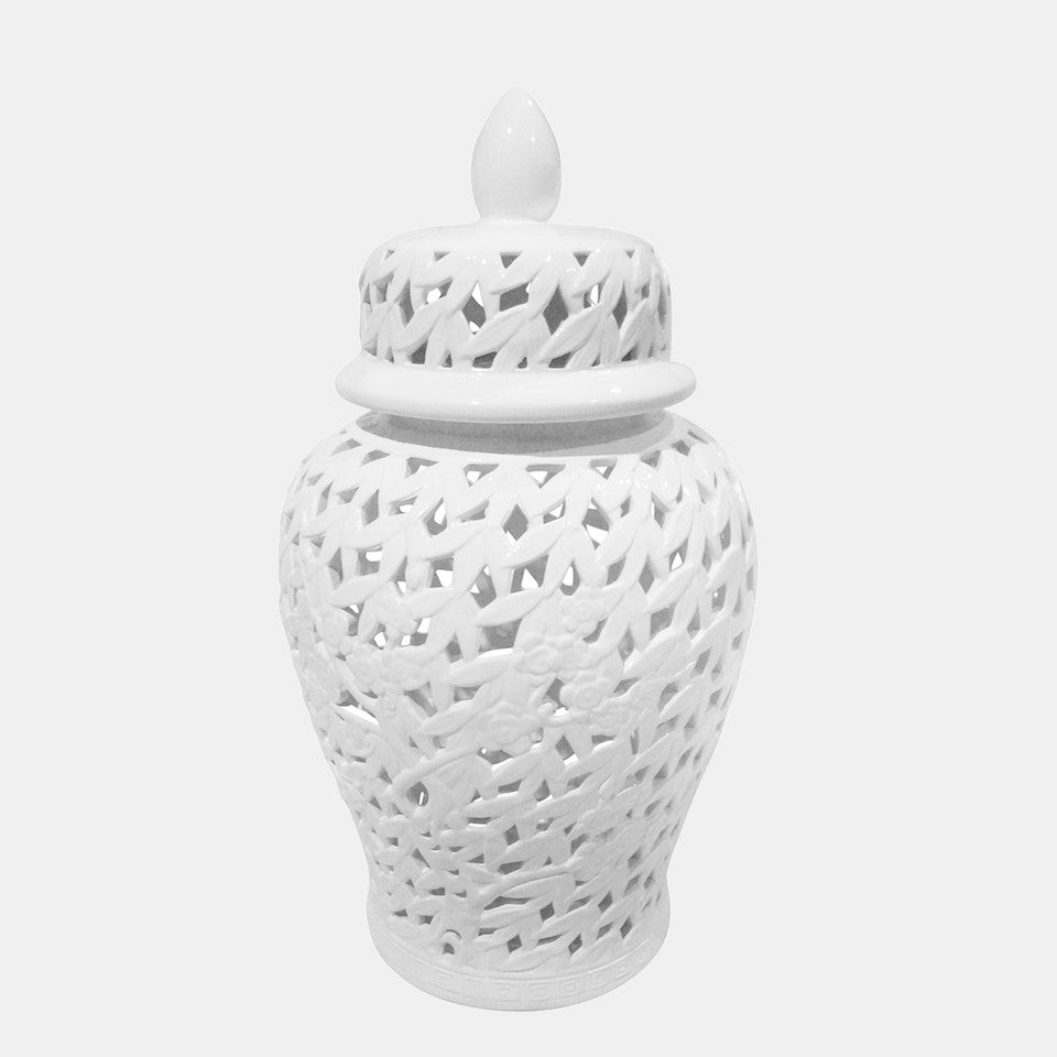 Pierced White Temple Jar 24"