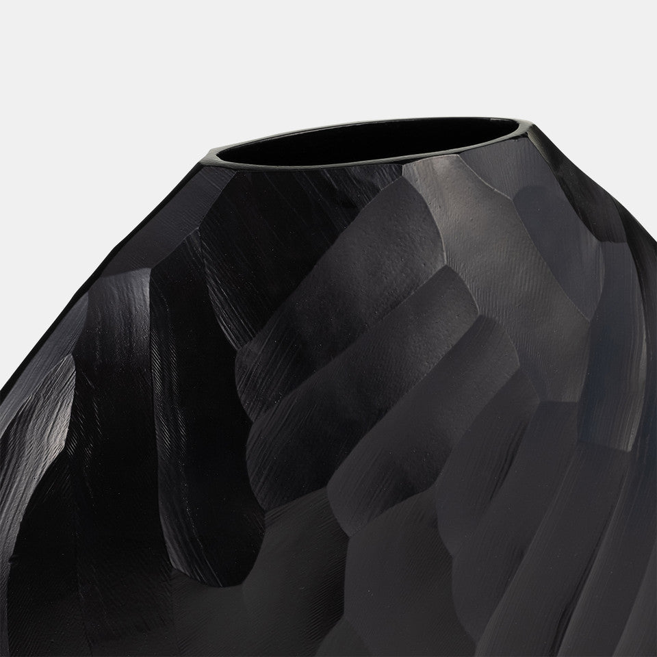 Aluminum 14"h Hammered Vase, Matte Black