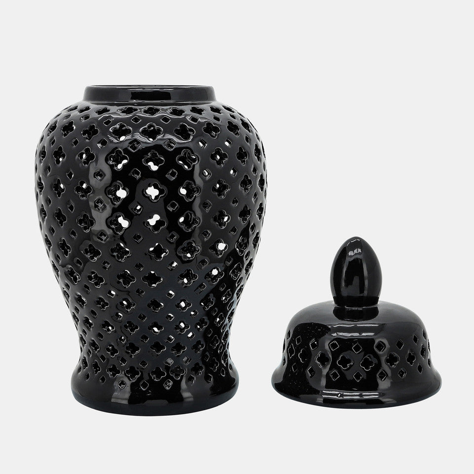 24" Cut-out Clover Temple Jar, Black