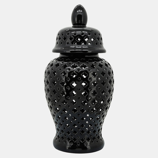 24" Cut-out Clover Temple Jar, Black