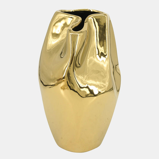 Cer, 14"h Abstract Vase, Gold