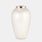 Glass, 17"h Vase W/ Metal Ring, Pearl