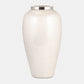 Glass, 20"h Vase W/ Metal Ring, Pearl