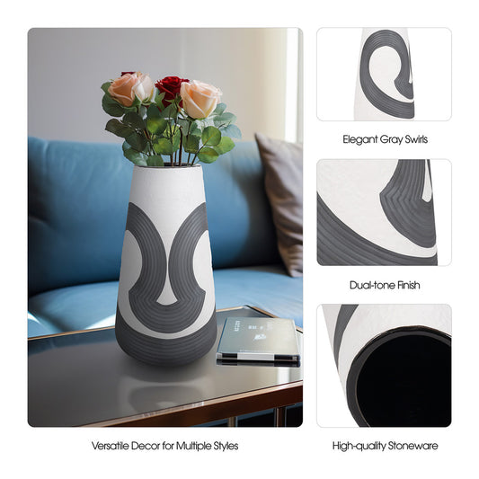 17" Noir Vase, Black/white