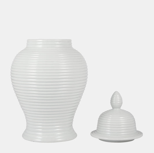 Cer, 24" Ribbed Temple Jar, White