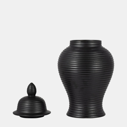 Cer, 18" Ribbed Temple Jar, Black