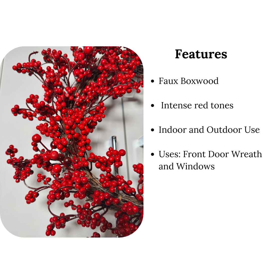 18 inch faux red berry holiday wreath

Artificial red berry Christmas door decoration

Grapevine wreath with faux red berries

Faux red berry wreath farmhouse style

Holiday door wreath with red berries 18 inch

Christmas grapevine wreath rustic red berry

Faux red berry wreath lightweight easy hang

Artificial Christmas wreath grapevine base

Rustic grapevine red berry winter decor

Holiday red berry wreath traditional style