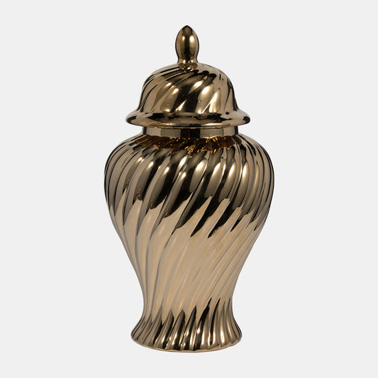 Cer, 20" Swirl Temple Jar, Gold