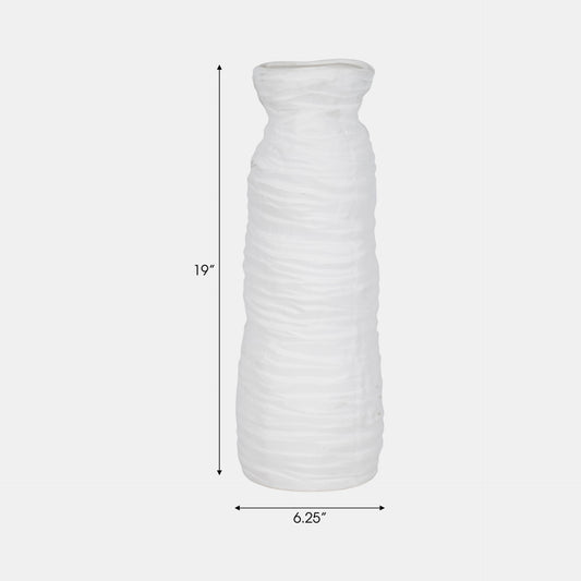 16" Ivory Matte Ceramic Vase – Horizontal Ribbed Texture | Modern Minimalist Home Decor