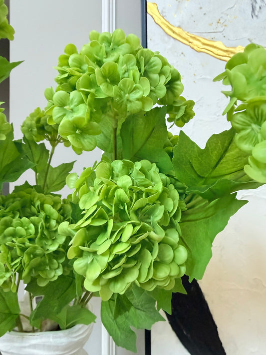 Evie Faux Green Hydrangea Spray, 30” Green Artificial Flower Stems Set of 3 Realistic Silk Floral Decor