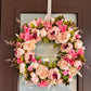 Zoey Blush Pink Faux Peony Flower Wreath  23" All Season Indoor Outdoor