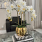 Amira Large Real Touch Phalaenopsis Orchid Floral Arrangement in Round Ribbed Gold Vase