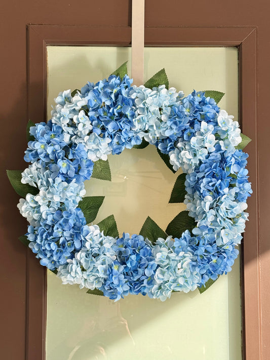 Capri Luxury Mixed Blue Silk Large Hydrangea Wreath, 21 In Indoor outdoor use
