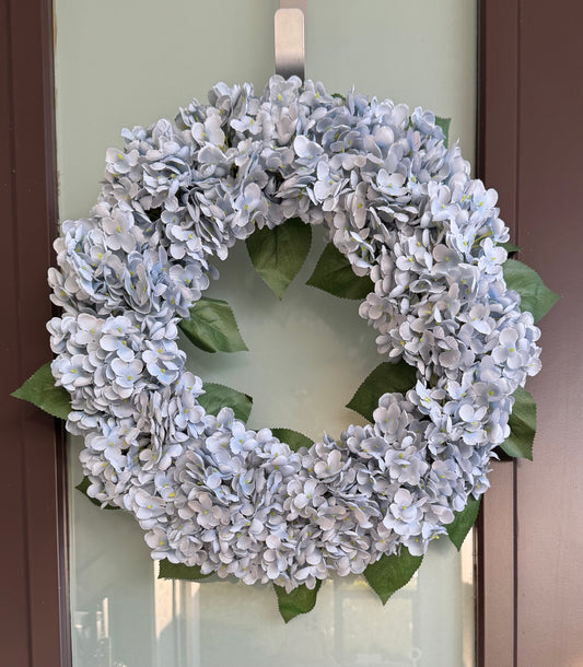 Capri Luxury Gray with blue shades Silk Hydrangea Wreath Flowers  21'' UV Resistant, All-Season Beauty