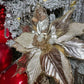 Christmas Flower Metallic Champagne Frosted Beads Poinsettia Stem Spray 12'' Set of 3