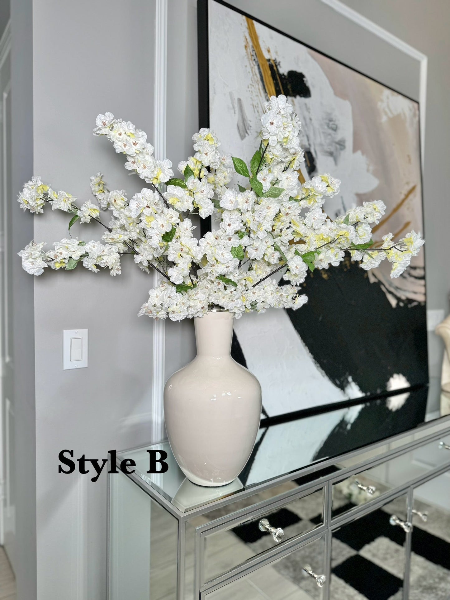 Jade White Cream Silk Cherry Blossom Flower Branches Set of 3 Pack 40'' Inches