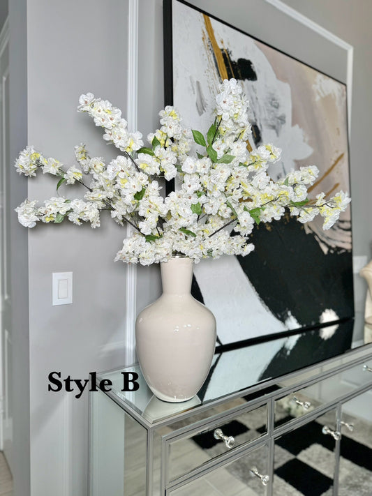 Jade White Cream Silk Cherry Blossom Flower Branches Set of 3 Pack 40'' Inches