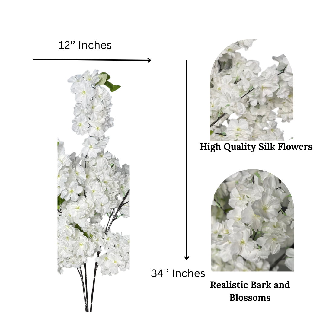 Sienna White Cream Silk Cherry Blossom Flower Set of 3 Branches Pack 40'' Inches