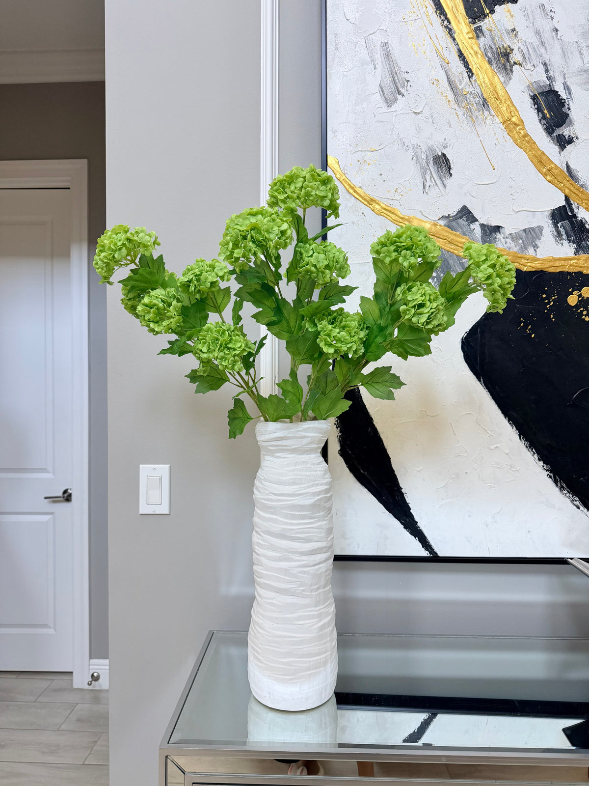 Evie Faux Green Hydrangea Spray, 30” Green Artificial Flower Stems Set of 3 Realistic Silk Floral Decor