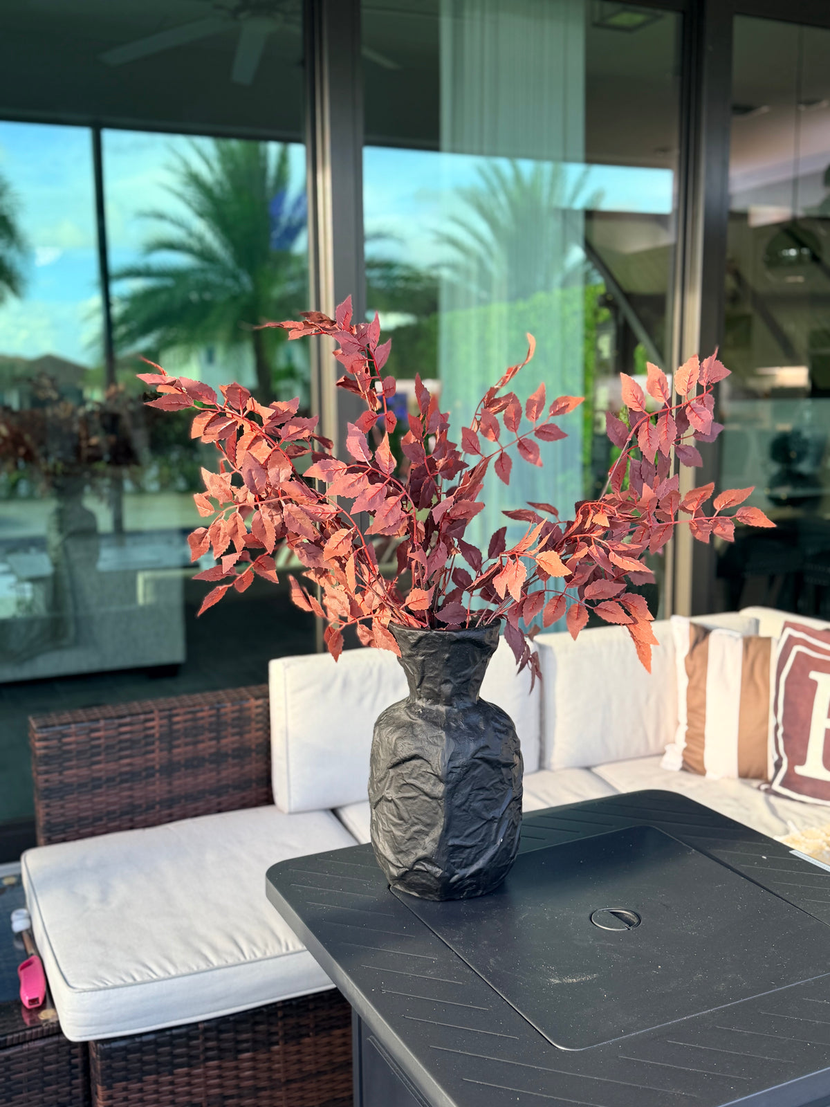 Autumn Faux Leaf Branches 3-Pack 36" Red & Burgundy Silk Fall Stems for Vase