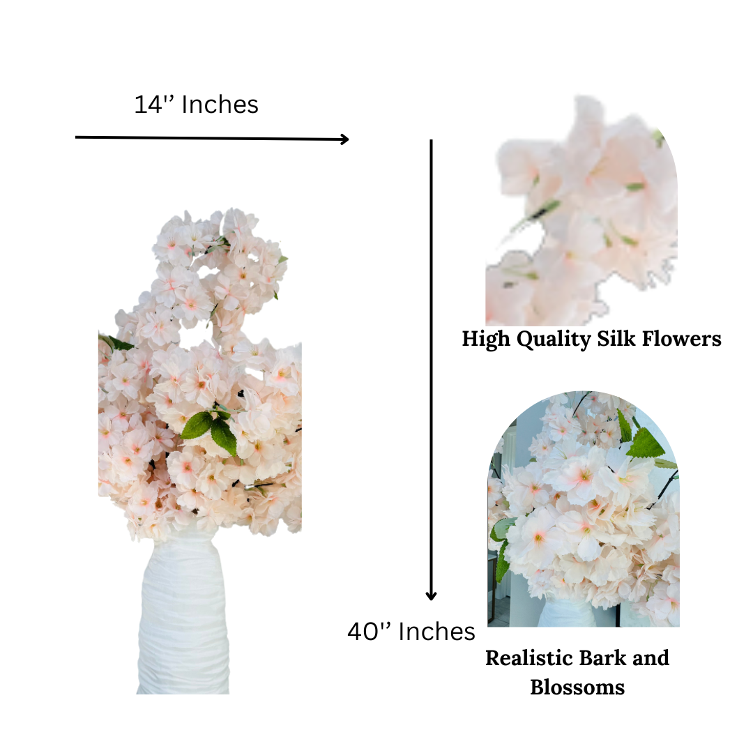 Sienna Cream Nude Blush Silk Cherry Blossom Flower 3 Branches Pack 40'' Inches Spring