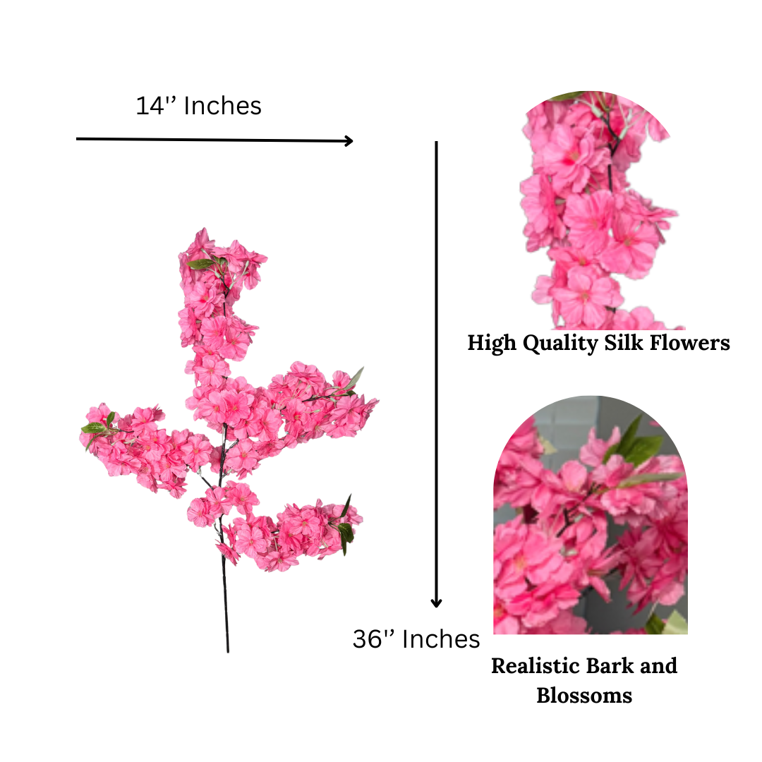 Sienna Hot Pink Silk Cherry Blossom Flower 3 Branches Pack 40'' Inches