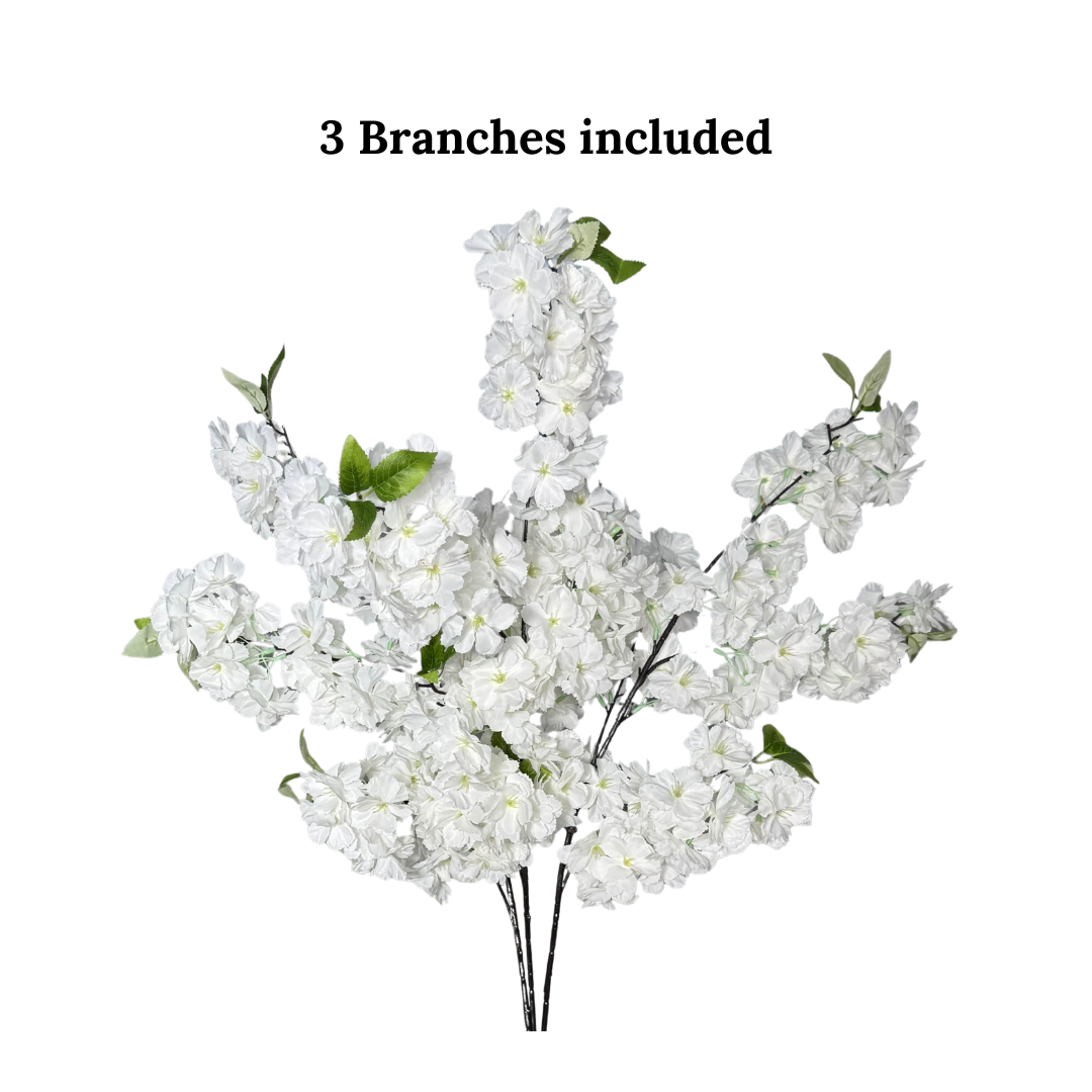 Sienna White Cream Silk Cherry Blossom Flower Set of 3 Branches Pack 40'' Inches