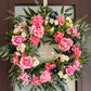 Lyla Pink Rose Green Beech Door Wreath  24" All Season Indoor Outdoor