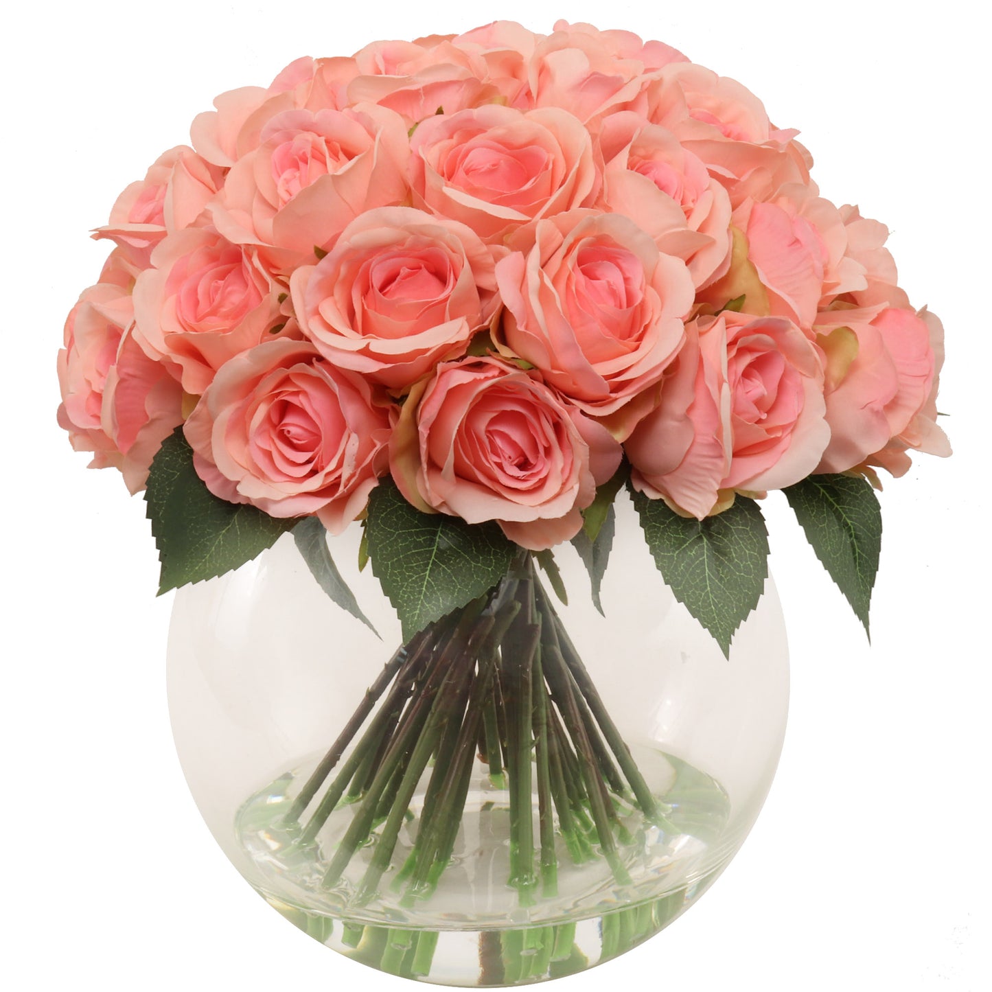 Amelie Pink Blush Rose Arrangement in Round Clear Vase