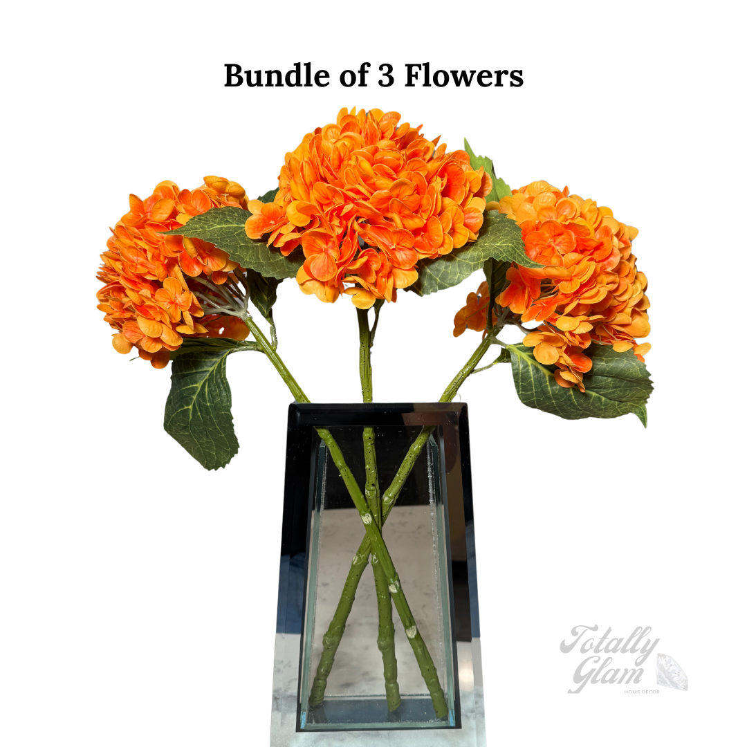 Ariane Orange Artificial Hydrangea Flowers Realistic Silk Blooms for Home Decor, Centerpieces & Arrangements Fall