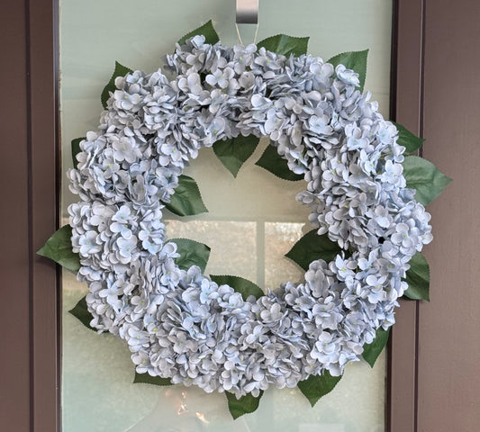 Capri Luxury Gray with blue shades Silk Hydrangea Wreath Flowers  21'' UV Resistant, All-Season Beauty
