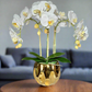 Amira Large Real Touch Phalaenopsis Orchid Floral Arrangement in Round Ribbed Gold Vase