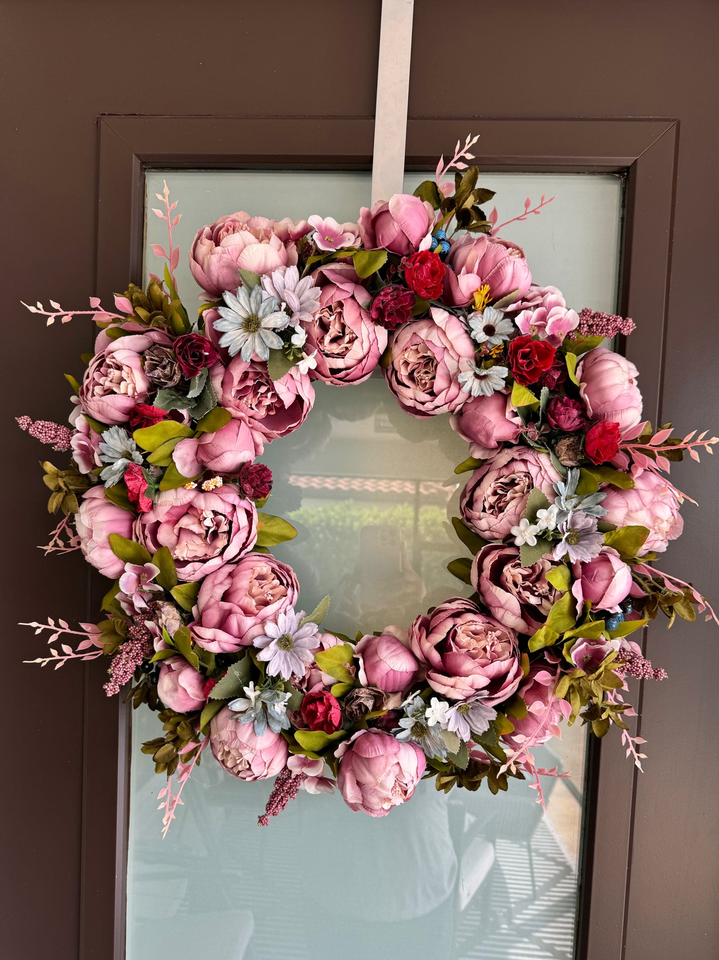 Zoey Light Purple Faux Peony Flower Wreath  23" All Season Indoor Outdoor Decor