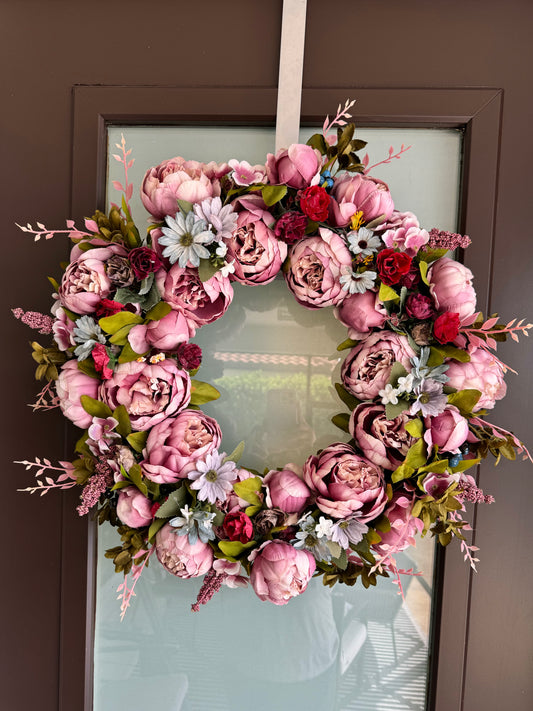 Zoey Light Purple Faux Peony Flower Wreath  23" All Season Indoor Outdoor Decor
