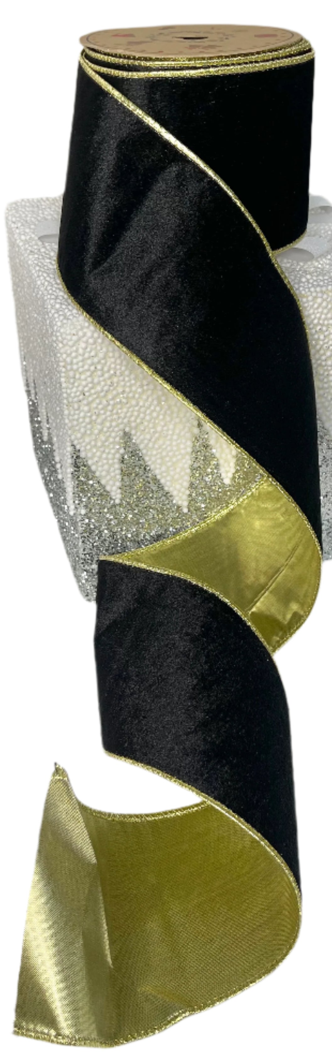 Absolutely Ribbons Black and Gold Wired Craft Ribbon double sided 4