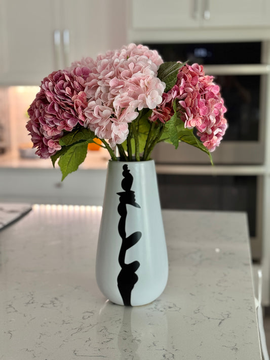 11" Cleo Medium Black and White Modern Ceramic Vase – Minimalist Home Decor Accent