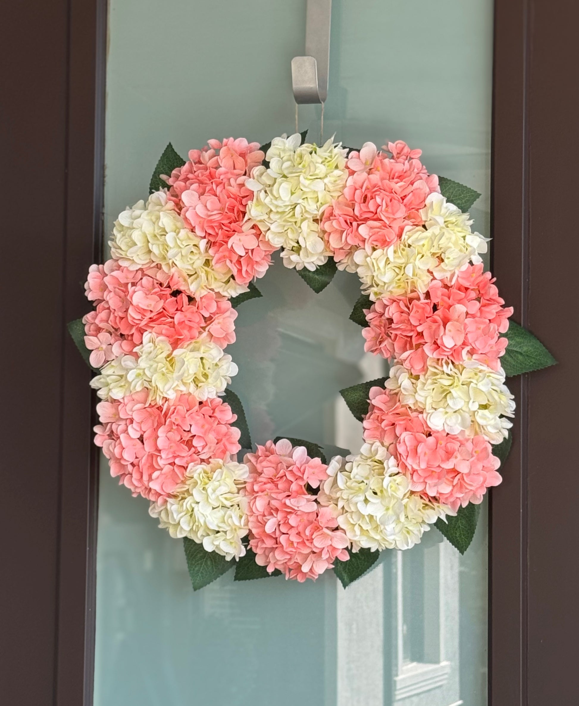 artificial flower ring

faux hydrangea flower wreath

silk floral door wreath

spring wreath gift idea

pink flower wreath for her

housewarming gift wreath

wreath for spring celebration

wreath for baby shower

pink cream wedding decor wreath

peach white floral gift wreath