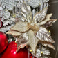 Christmas Flower Metallic Champagne Frosted Beads Poinsettia Stem Spray 12'' Set of 3