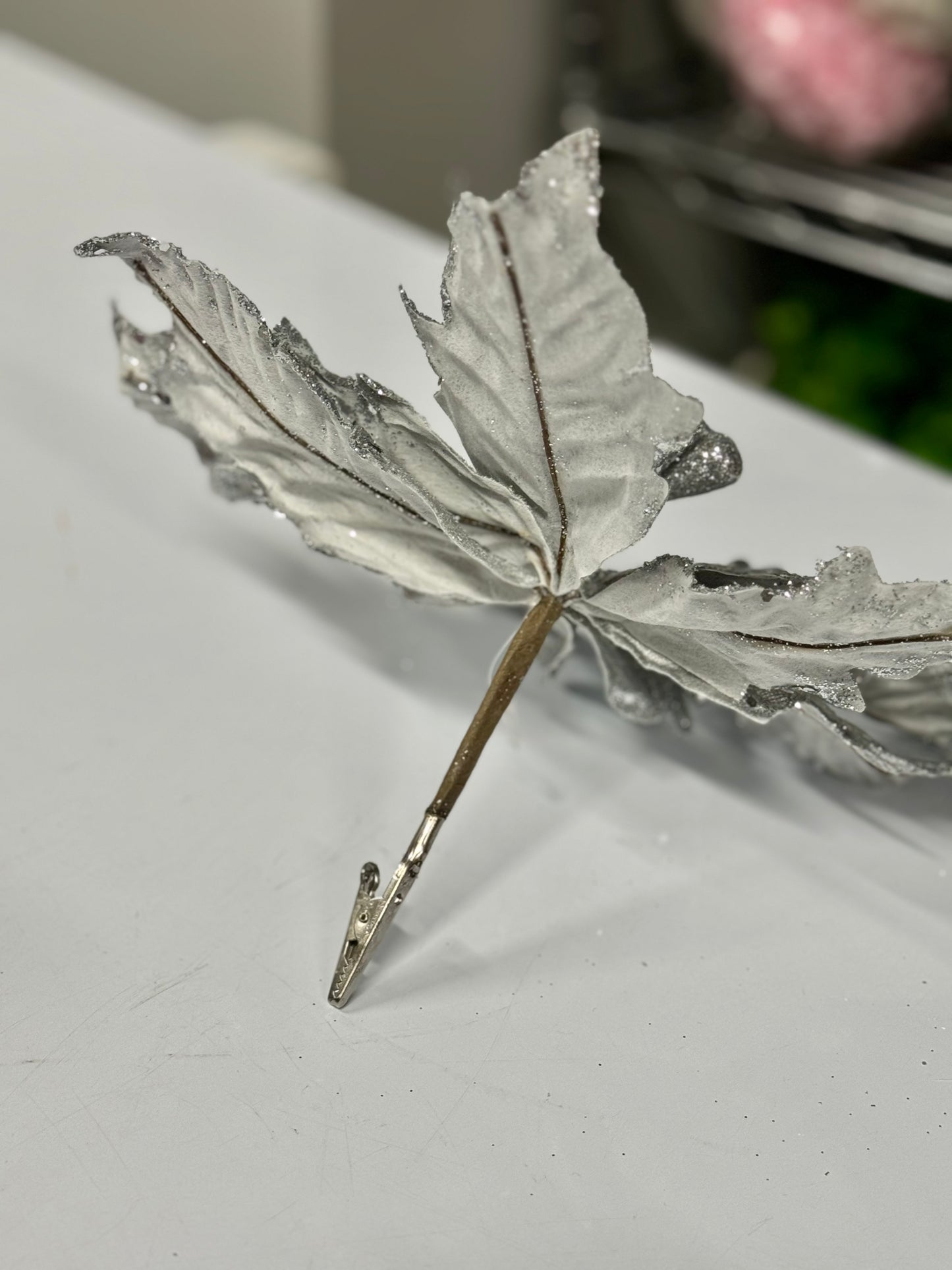 Silver Grey Glittered Velvet Poinsettia Flower Christmas Pick Set of 3