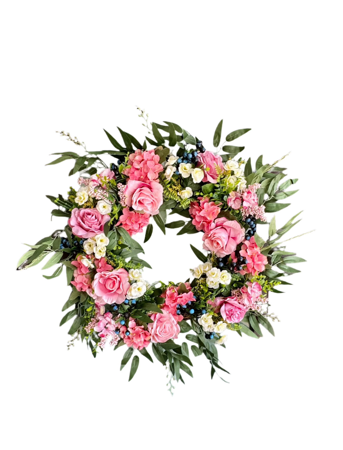 Lyla Pink Rose Green Beech Door Wreath  24" All Season Indoor Outdoor