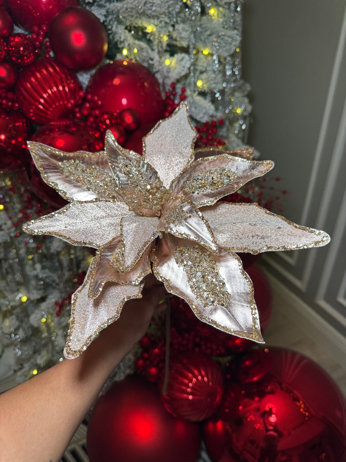 Rose Gold Poinsettia with Glitter