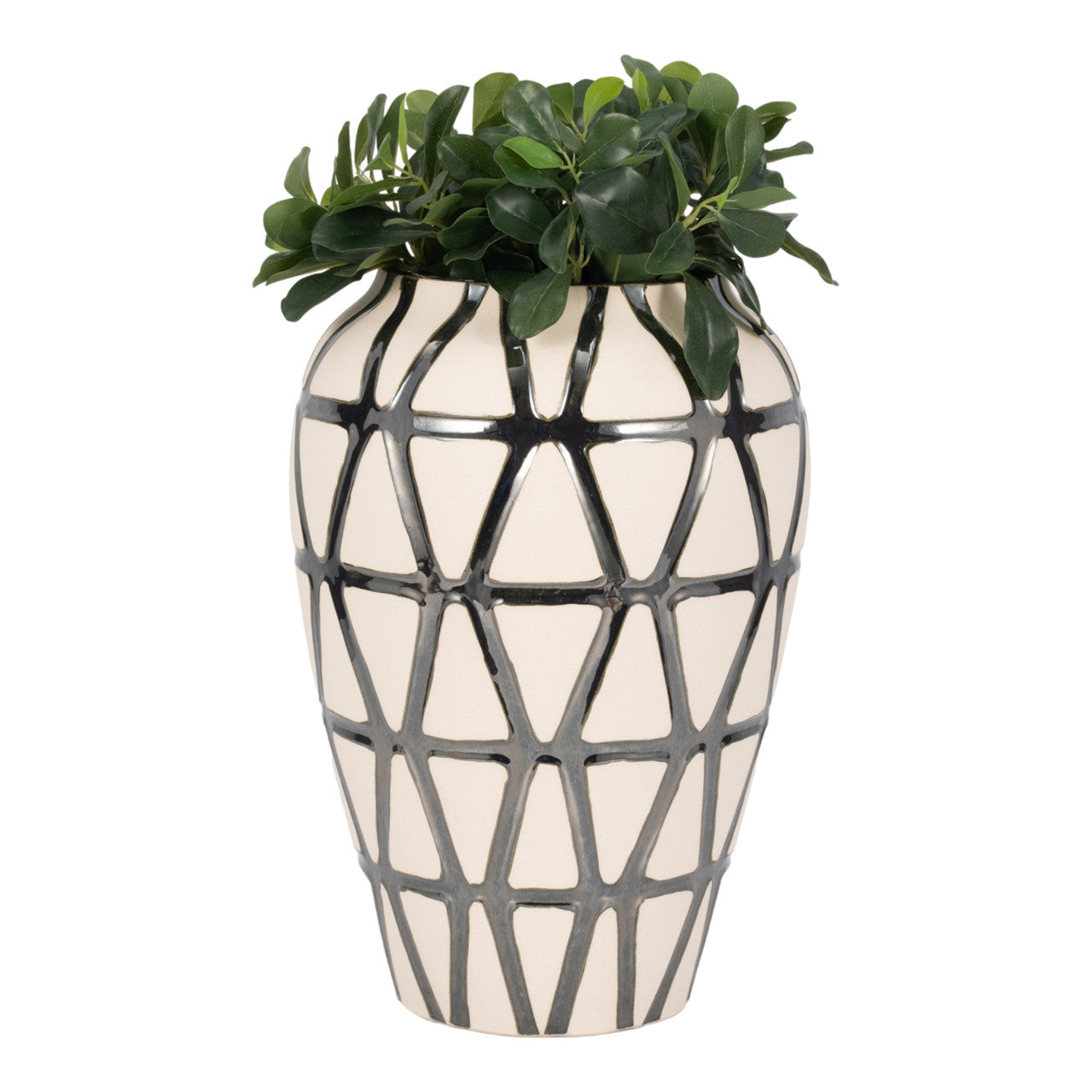 16" FABIOLA OVERSIZED TRIBAL VASE, PEWTER