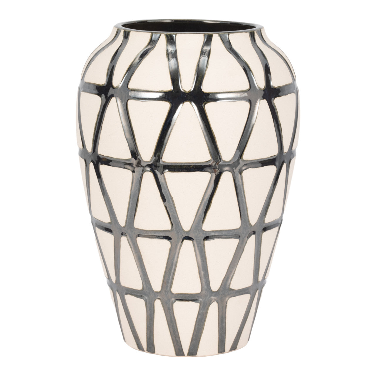 16" FABIOLA OVERSIZED TRIBAL VASE, PEWTER