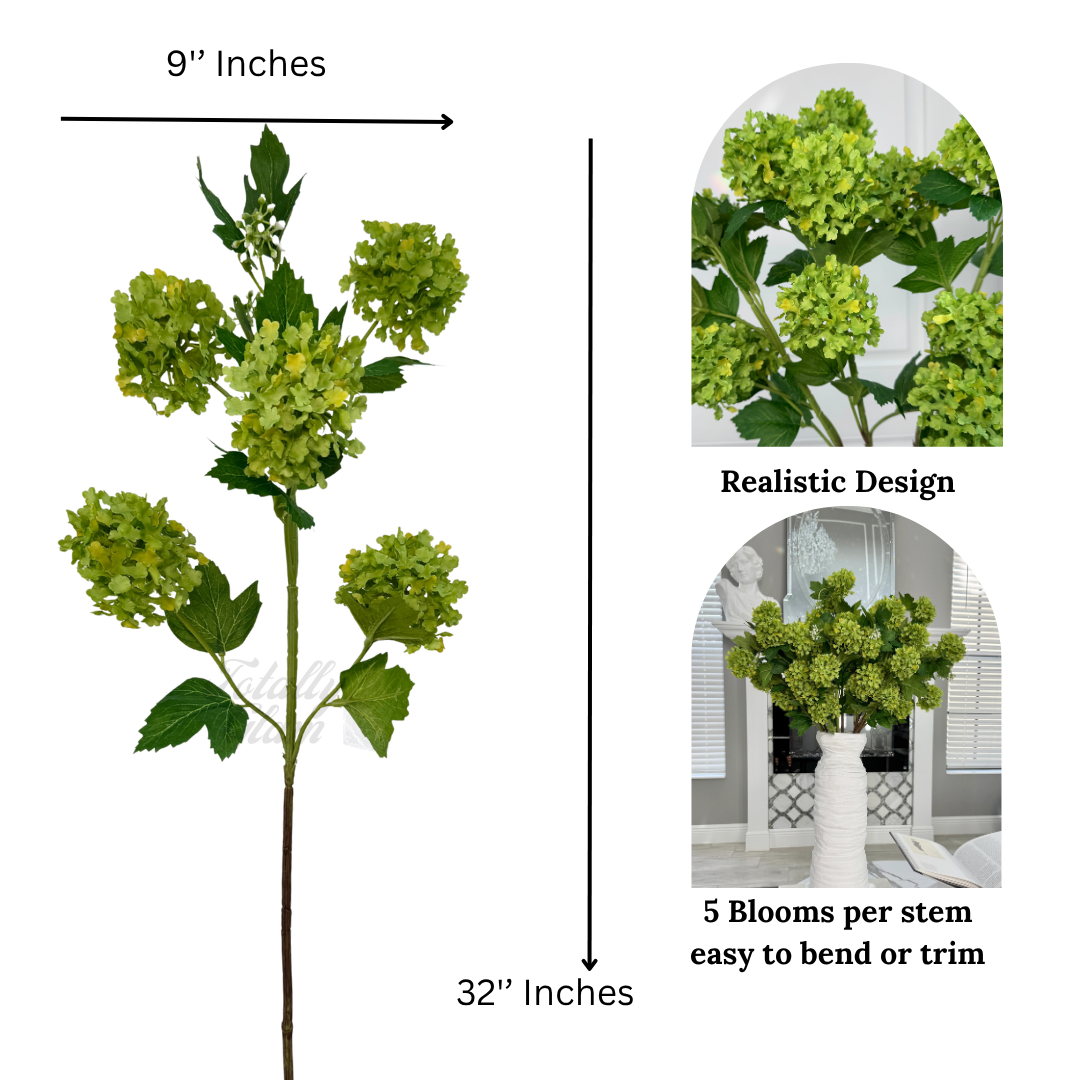 Evie Faux Green Hydrangea Spray, 30” Green Artificial Flower Stems Set of 3 Realistic Silk Floral Decor