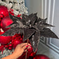 Elegant Black Velvet Glitter Poinsettia Flower 14'' set of 3 Christmas Flower